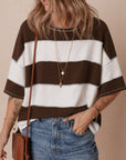 Colorblock Patchwork 3/4 Sleeve Crew Neck Top