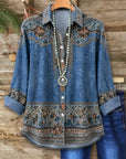 Floral Print Denim Button-Up Shirt