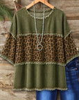 Leopard Print Denim Patchwork Tee