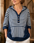 Striped Patchwork Hooded Tunic Top