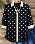 Heart Print Contrast Collar Shirt