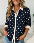 Heart Print Contrast Collar Shirt