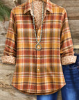 Plaid Print Roll Sleeve Shirt