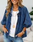 Puff Sleeve Washed Denim Jacket