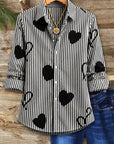 Heart Print Striped Button Shirt