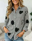Heart Print Striped Button Shirt