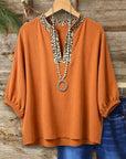 Leopard Trim V-Neck Dolman Top