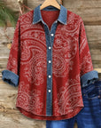Paisley Print Denim Patchwork Shirt