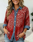 Paisley Print Denim Patchwork Shirt
