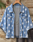 Polka Dot Batwing Sleeve Denim Jacket
