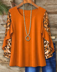 Leopard Patchwork Ruffle Sleeve Top