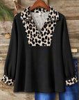 Leopard Patchwork Half Zip Tunic Top