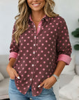 Polka Dot Button Up Roll Sleeve Shirt