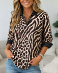Animal Print Patchwork Button Up Shirt