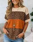 Leopard Patchwork Crew Neck Top