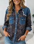 Paisley Denim Patchwork Button Down Shirt