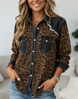 Leopard Denim Patchwork Button Down Shirt