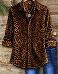 Leopard Print Button Down Velvet Shirt