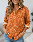 Paisley Print Contrast Cuff Button Down Shirt