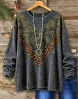 Camo Leopard Patchwork Crew Neck Sweatshirt