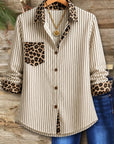 Pinstripe Leopard Patchwork Button-Up Shirt