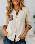 Pinstripe Leopard Patchwork Button-Up Shirt