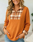 Plaid Patchwork Quarter-Zip Tunic
