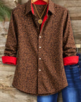 Leopard Print Contrast Cuff Button Shirt