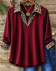 Leopard Collar V Neck Tunic Top