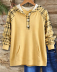 Plaid Sleeve Henley Hooded Tunic