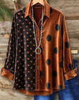 Polka Dot Patchwork Velvet Button Shirt