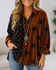 Polka Dot Patchwork Velvet Button Shirt