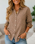 Gingham Leopard Trim Button Down Shirt