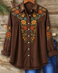 Floral Embroidery Button-Up Tunic Shirt