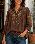 Floral Embroidery Button-Up Tunic Shirt