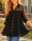 Leopard Print Waffle Knit Button-Up Tunic