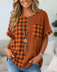 Plaid Patchwork Short Sleeve Tunic