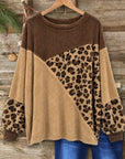 Leopard Patchwork Balloon Sleeve Fleece Pullover