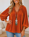 Polka Dot Ruffle Neck Balloon Sleeve Blouse