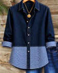 Denim Plaid Patchwork Button Shirt