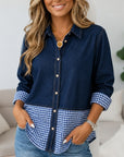 Denim Plaid Patchwork Button Shirt