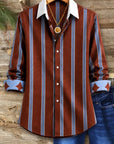 Vertical Stripe Contrast Collar Button-Up Shirt