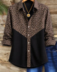 Leopard Patchwork Colorblock Button-Up Shirt