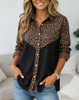 Leopard Patchwork Colorblock Button-Up Shirt