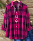 Plaid Velvet Long Sleeve Button-Up Shirt