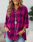 Plaid Velvet Long Sleeve Button-Up Shirt
