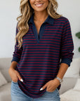 Striped Collared Split Neck Tunic Top