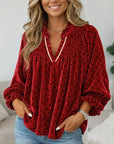 Polka Dot Velvet Ruffle V-Neck Top