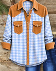 Gingham Corduroy Patchwork Pocket Shirt