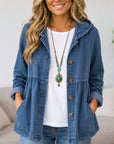 Denim Hooded Babydoll Button Jacket